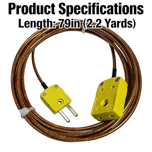 K Type Thermocouple Extension Cable 79in/2.2 Yards | Brown Wire PVC Coating Polyimide Construction, Temperature Range: 0°F–1300°F - size: 79in/2.2 yards