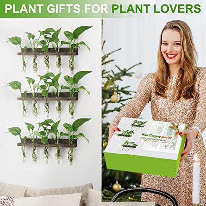 Wall Hanging Plant Propagation Station 15 Glass Test Tubes - Brown | 3 Tiered Vase Planter for Hydroponic Home Garden Office Decor, Gardening Gifts for Women Plant Lover - size: 3 Tiers - 15 Vases