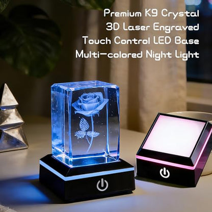 LED Light Base Anti-Slip Square Display Stand, Color Can Change, Suitable for Glass, Crystal, and Transparent or Semi-Transparent Artworks (2 Black)