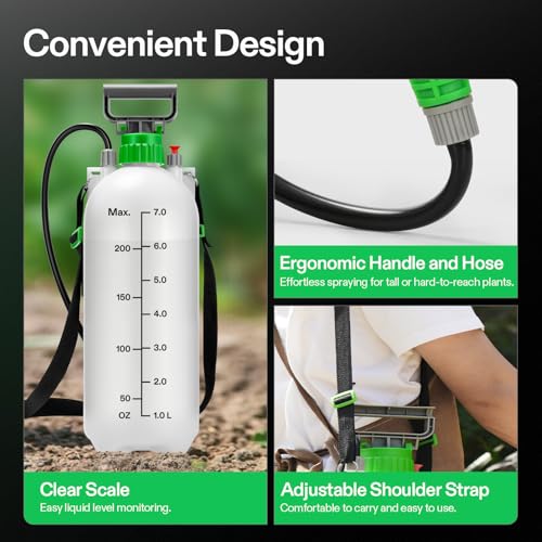 VIVOSUN 1.8 Gal/7L Pump Sprayer, Garden Water Sprayer | for Plants, Weeds & Lawn Care, with 3 Nozzles, 50'' Long Hose & Pressure Relief Valve - size: 1.8 gal