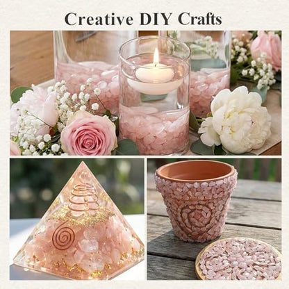Rose Quartz Crystals, 1LB Pink Crushed Rose Quartz Chips Bulk | Assorted Succulent Rocks, Plant Gravels, Aquarium Fish Tank Gravel, Vase Filler - color: Pink