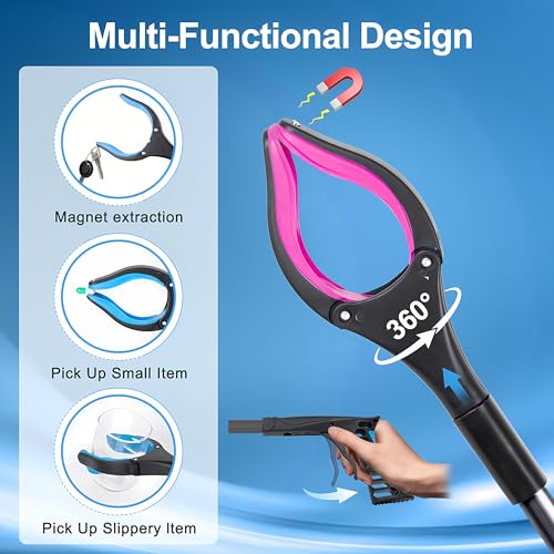Grabber Reacher Tool - 32” Extra Long Foldable Gripper and Reaching Tool - Heavy Duty Pick Up Stick Grabbers for Seniors, Trash, Surgery Recovery Must Haves Gifts (Black Purple) - color: Black Purple