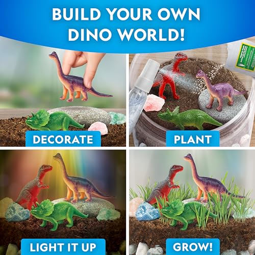 National Geographic Light-Up Dinosaur Terrarium Science Kit for Kids | Multicolor Light, Real Plants, Dinosaur Habitat, Real Gemstones, DIY Nature Activity, Science Learning Toy, Birthday Gift - style: Dino Habitat