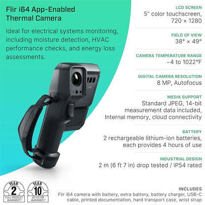 Flir i64 Thermal Imaging Camera, 480x640, ACE Platform, WiFi | MSX, 40 mK NETD, AssetLink, Ignite cloud, building/electrical/HVAC, battery, charger, case