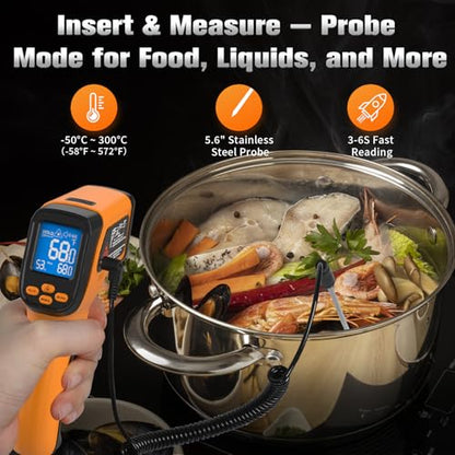Infrared Thermometer Gun, -58°F to 1472°F for Cooking | K-Type Probe -58°F to 572°F, 12:1 Laser Temperature Gun for Pizza Oven, BBQ, HVAC, Auto, Home & Industrial