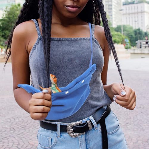 Adjustable Strap Reptile Carrier Bag for Bearded Dragon and Small Pets, Portable Blue Travel Sling Backpack for Outdoor Lizard, Chinchilla, Guinea Pig, and Snake Transport