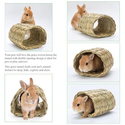 Hamiledyi Rabbit Grass Tunnel,Rabbit Grass Bed Natural Straw Woven Mat Winter Warm Hideaway Hut for Bunny Gerbil Ferrets Chinchilla Guinea Pig - size: Medium(9.1x7.5x6.7in)