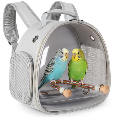 Small Bird Travel Backpack Carrier Cage, Backpack to Transport Backpack Carrier with Metal Tray Stand Perch for Parakeet Cockatiel Budgies Vet Carry Book Bag Grey - color: Grey