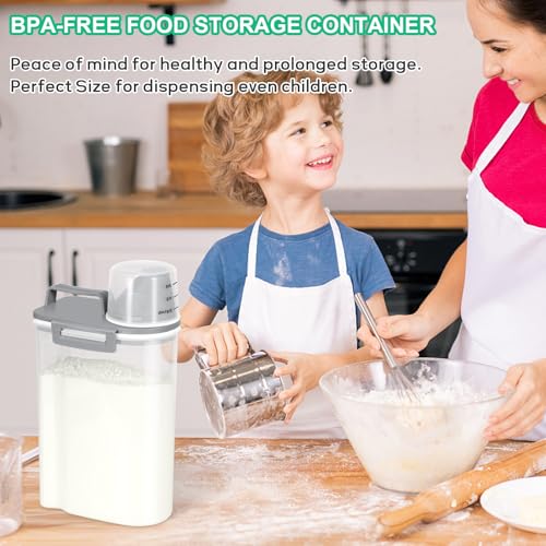 TBMax Rice Storage Container 2 Pack, Plastic Kitchen Pantry Food Storage Container with Cup, Small Pet Dog Cat Food Container Dispenser-Grey - color: Grey & Grey
