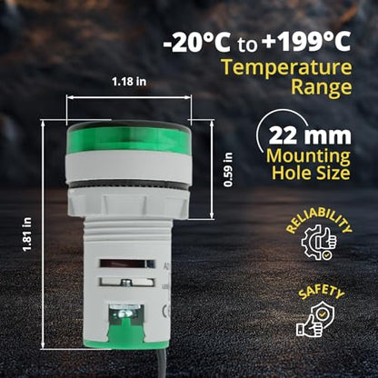 Digital LED Thermometer Display with Indicator Light, 22mm (7/8 inch) Mounting Hole, Energy-Saving Design, Temperature Range -20°C to +199°C Green (3 Pack) - style: Green - Thermometer