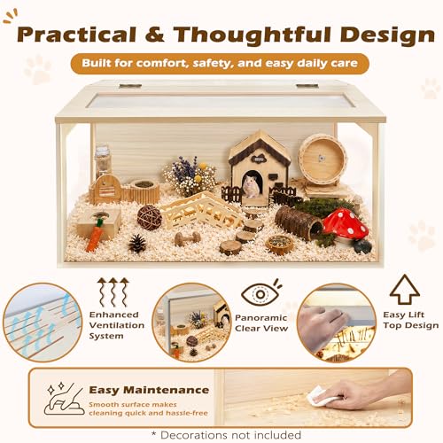 PROLEE Hamster Cage with Chewproof Wood Top, Guinea Pig Cages, Hamster Habitat with Clear Acrylic Sheets Solid Built, Small Animal Cage (Oak, 40X19.5X19.5 inch) - color: Oak, size: 40.0"L x 19.5"W x 19.5"H