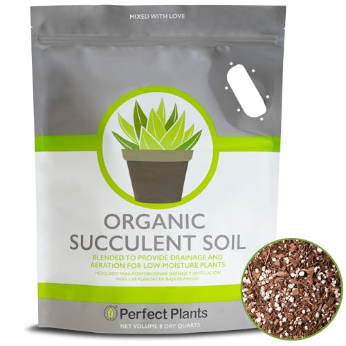 Perfect Plants Succulent & Cactus Soil, 8 qt, Organic Potting Mix | Fast draining blend of peat moss, composted pine bark, perlite and lime for the dry roots cacti love, resealable bag - size: 8 quarts