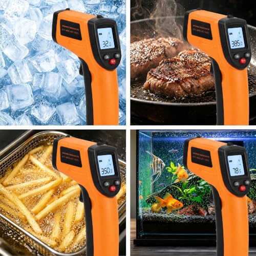 Digital Infrared Thermometer Gun for Cooking,BBQ,Pizza Oven, Infrared Thermometer Laser with Backlight,-58℉~712℉(-50℃~380℃) Handheld Non Contact Heat Laser Temperature Gun (Not for Human) - color: Orange