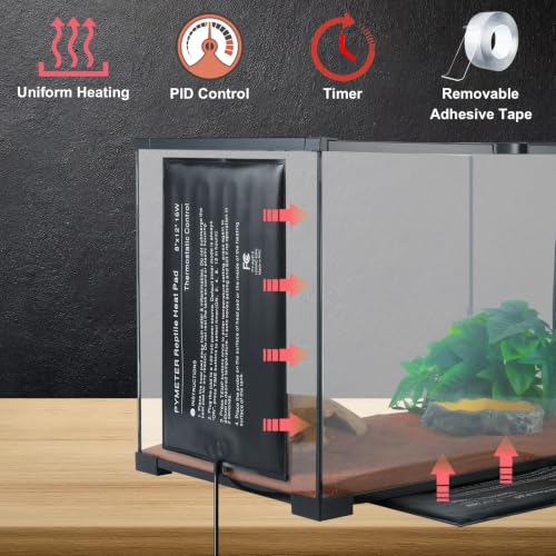 Reptile Heating Pad with PID Thermostat & Timer, 8”x12” Under Tank Heater for Hermit Crab, Snake, Turtle, Lizard, Frog, Spider and Other Reptiles