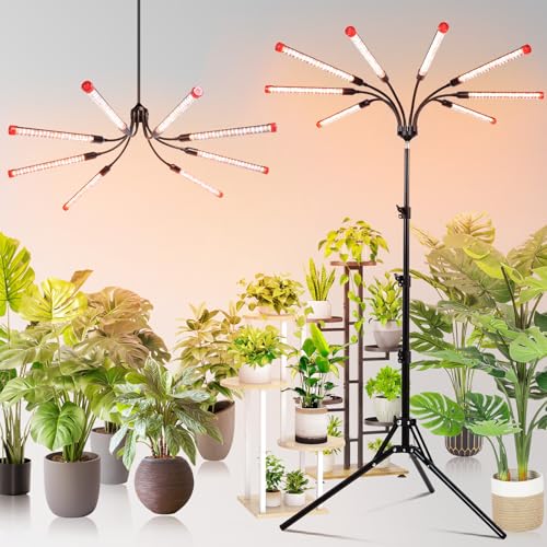 FECiDA Gamechanger! 72 Watt Power Draw, NO Need Adapter, 8Head Grow Light with Tripod Stand, 2026 Big Coverage LED Grow Lights for Indoor Tall Plants, Bonsai Tree, 4/8/12/16/20H Timer - size: Stand-8Head-72W