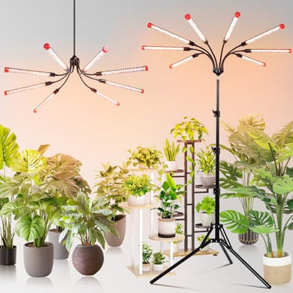FECiDA Gamechanger! 72 Watt Power Draw, NO Need Adapter, 8Head Grow Light with Tripod Stand, 2026 Big Coverage LED Grow Lights for Indoor Tall Plants, Bonsai Tree, 4/8/12/16/20H Timer - size: Stand-8Head-72W