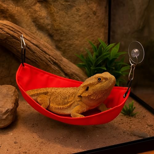 Reptile Hammock & Lizard Hammock Hide (100% Polyester, 2 Suction Cups) 9.8" x 3.9" with 2.4" Ideal for Geckos, Lizards & Small Reptile Hide Crested Gecko Accessories (Bright Yellow, Medium) - color: Bright Yellow