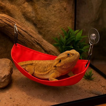 Reptile Hammock & Lizard Hammock Hide (100% Polyester, 2 Suction Cups) 9.8" x 3.9" with 2.4" Ideal for Geckos, Lizards & Small Reptile Hide Crested Gecko Accessories (Bright Blue, Medium) - color: Bright Blue