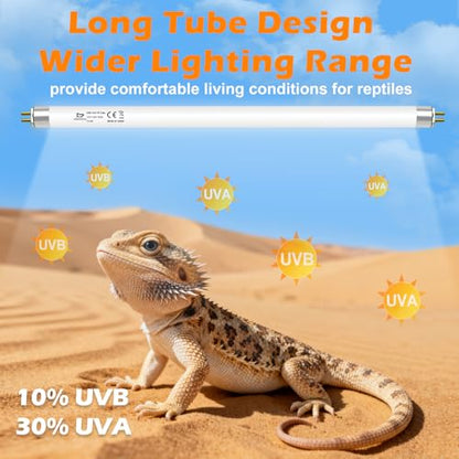 T5 10.0 UVB Light Bulb for Reptiles, 8W HO UVB Reptile Lamp Bulb, 2 Pack 12 Inch UVA UVB Fluorescent Lamp Tube for Bearded Dragon Leopard Gecko Tortoise Lizards - size: 8W-12INCH
