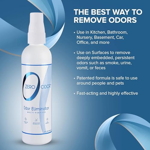 Zero Odor Multi-Purpose Odor Eliminator, Car & Room Air Freshener, 8 oz | Unscented Travel Size Spray for Bathroom, Closet, Kitchen & Small Spaces, Over 1,000 sprays - size: 8 Fl Oz (Pack of 1)
