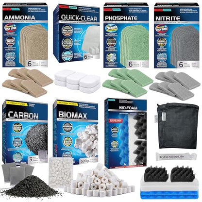 36 Pcs 406/407 Filter Media Canister Filter Maintenance & Replacement Filter Media Kit, Quick Clear, Carbon Bags (300g), Biomax (500g), Bio Foam, Phosphate-Ammonia-Nitrite Remover, Including Mesh Bags - size: 406/407