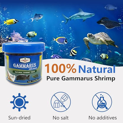 Amzey 0.5oz Sun Dried Baby Shrimp for Turtles - 100% Natural Dried Red Shrimp Fish Food, High Protein Gammarus, Food for All Aquatic Fish, Turtles, Frog, and Newts