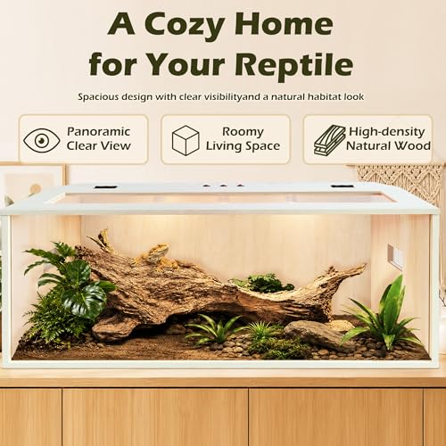 Bearded Dragon Tank,Wooden Reptile Tank and Lizard Tank,Tempered Glass Large Bearded Dragon Enclosure with Built-in Lamp Fixture (48X20X20inch,80 Gallons) - color: Wooden Roof, size: 48X20X20inch,80 Gallons