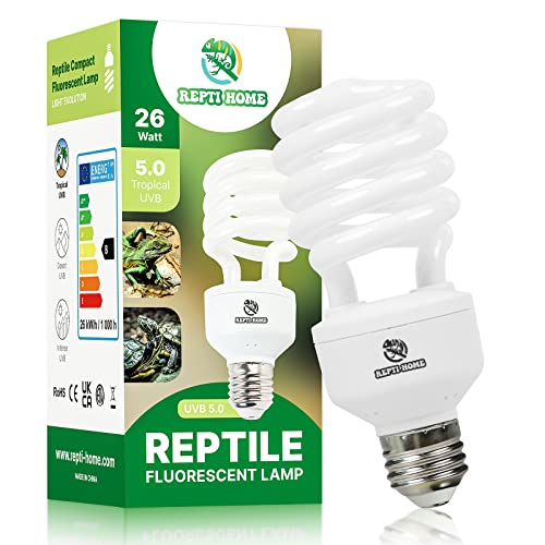 UVB Reptile Light 5.0, 26W Tropical and Sub-Tropical UVA UVB Bulb for Reptiles, Tropical Terrarium Compact Fluorescent Lamp, Reptile UVB Light Bulb for Chameleons, Iguanas, and Turtles - size: 5.0-26