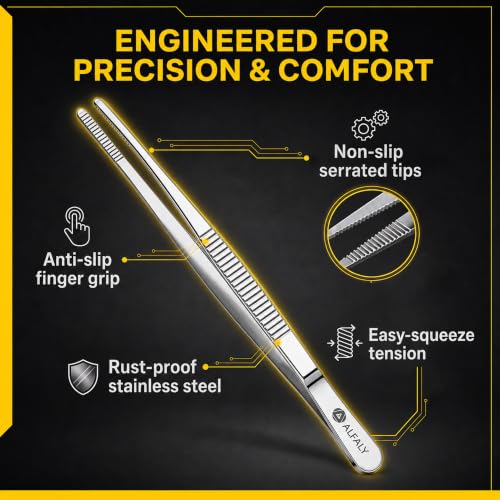 2pcs 10" long Tweezers for crafts & Plants - Large Tweezers Multi Purpose | Stainless Steel , Garden Tweezers ,Seed, Succulent , Bonsai ,Cactus , Kitchen, Crafts, Aquarium, Reptile , long handle , Big - size: 10"