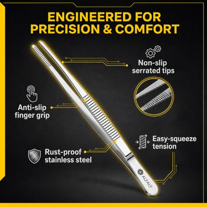 2pcs 10" long Tweezers for crafts & Plants - Large Tweezers Multi Purpose | Stainless Steel , Garden Tweezers ,Seed, Succulent , Bonsai ,Cactus , Kitchen, Crafts, Aquarium, Reptile , long handle , Big - size: 10"