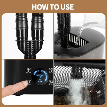 WACOOL Upgraded Digital Timing Reptile Fogger, 4L No Leak Reptile Humidifier with 2 Hose, Top Filling Automatic Terrarium Humidifier Fogger for Reptile Use - size: Double Hose