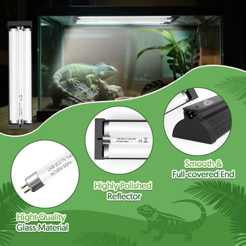 QZQ T5 UVB Reptile Light Fixture Combo Kit 24W, 10.0 UVB Light for Reptiles, Terrarium Hood Comes with Desert Reptile Lamp for Bearded Dragon, Gecko, Tortoise, Lizard - size: 24W-10.0-22.7IN