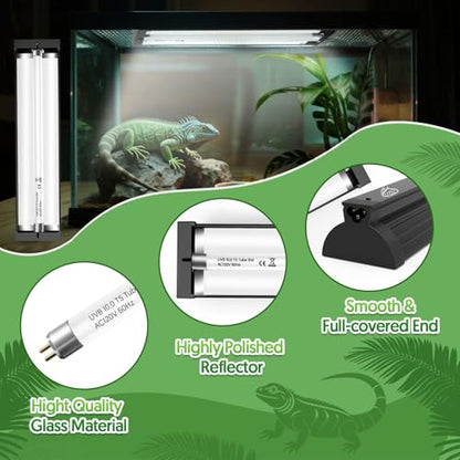 QZQ T5 UVB Reptile Light Fixture Combo Kit 24W, 10.0 UVB Light for Reptiles, Terrarium Hood Comes with Desert Reptile Lamp for Bearded Dragon, Gecko, Tortoise, Lizard - size: 24W-10.0-22.7IN