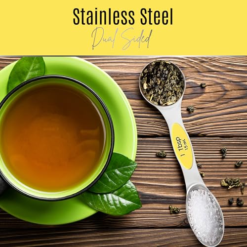 Magnetic Measuring Spoons Set of 9 Stainless Steel Dual-Sided Stackable Measuring Spoon Nesting Teaspoons Measuring Dry and Liquid Ingredients, Fits in Spice Jars Set of 9 (Yellow) - color: Yellow