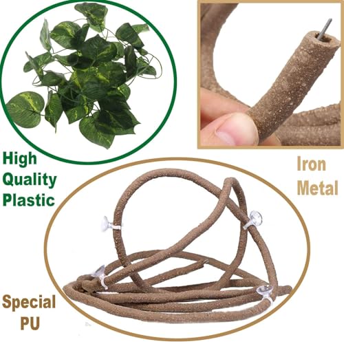Tfwadmx 7FT Jungle Vines for Reptiles with Suction Cups 2 Pcs Bend A Branch Ivy Artificial Climbing Fake Leaves Habitat Terrarium for Chameleons, Snakes, Ball Python (2m/6.5Ft) - size: 6.5 Ft Thin Vines 2 pcs