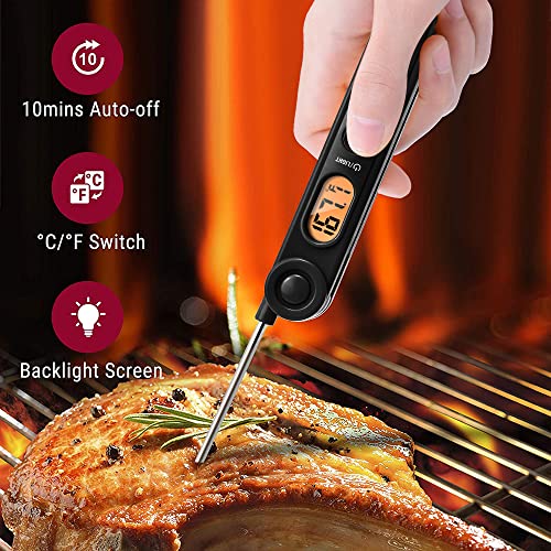 TempPro Digital Meat Thermometer with Temperature Indicator, Instant Read Food Thermometer with Pop-up Meat Probe and Backlight for Oil Deep Fry Smoker BBQ Grill Kitchen Candy (Previously ThermoPro) - color: Pitch-black