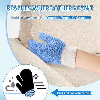 MIG4U Microfiber Dusting Gloves House Cleaning Glove for Blinds, Windows, Shutters, Furniture, and Car, Reusable Lint-Free Blue 2 Pairs S/M - color: Blue Mitten + Gloves, size: Small-Medium