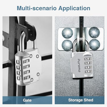 Puroma 1 Pack Combination Lock Locker 4 Digits Combo Padlock Gym Silver | For School Gate Fence Toolbox Hasp Storage, Outdoor, Resettable, Weatherproof, Side Window, Crack Cut Resist, Hardened Steel - color: Silver
