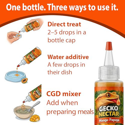CTWPets Liquid Crested Gecko Treat & Food Topper, Mango Papaya, 2 fl oz | Mango papaya liquid gecko treat for crested, gargoyle and day geckos; use as a water additive, food topper or CGD mixer - size: 2 Fl Oz (Pack of 1)