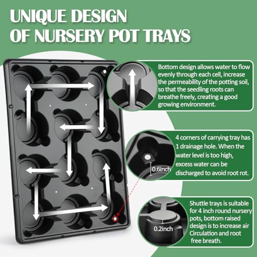 RooTrimmer 4 Inch Plastic Plant Pots 60 Pcs and 12 Cell Nursery Pots Trays 5 Pcs, Thick Sturdy Seeds Starting Germination Shuttle Carrying Trays, Black Small Planter Nursery Propagation 5 Sets - color: Black + Black, size: 4 Inch 60 Pack Pots With 5 Pack