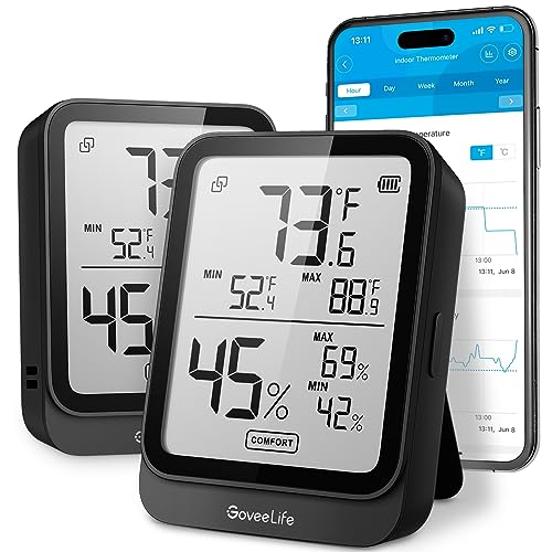 GoveeLife Bluetooth Hygrometer Thermometer H5104, LCD Digital Black 2-Pack | Indoor temperature monitor with APP alert & 2-yr data storage export, humidity meter for greenhouse/wine cellar/bedroom - color: Black, size: 2Pack