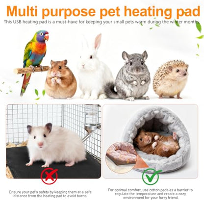 USB Small Pet Heating Pad, 5.5 Inch Reptile Heat Mat with Temp | Thermal Insulation Mat for Hamsters Squirrels Rabbits Birds And Reptile, Adjustable Terrarium Warm Cushion