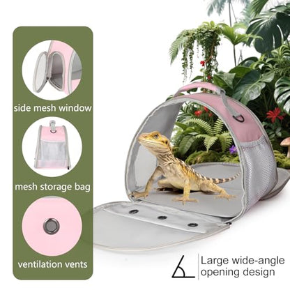 Ventilation Carrier for Bearded Dragon,Guinea Pig Carrier,Guinea Pig Carrier for 2,Reptile Travel Carrier for Lizards Sugar Glider Hedgehog Rat Parrot Birds,Airline Approved Pink - color: Pink