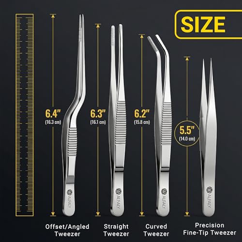4pcs Garden Tweezers Set - 6.3" Long Plant Tweezers for Succulent, Bonsai & Cactus Gardening - Stainless Steel Multi Purpose Seed Tweezer Tools For Kitchen, Crafts, Aquarium, Reptile - size: 6.3"