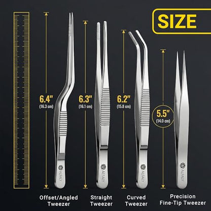 4pcs Garden Tweezers Set - 6.3" Long Plant Tweezers for Succulent, Bonsai & Cactus Gardening - Stainless Steel Multi Purpose Seed Tweezer Tools For Kitchen, Crafts, Aquarium, Reptile - size: 6.3"