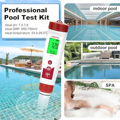 pH Meter Chlorine Tester | Digital 7 in 1 Pool Water Tester Kit Salinity Tester for Saltwater Aquarium ORP Meter for Hydroponics Drinking Water Pool Wat