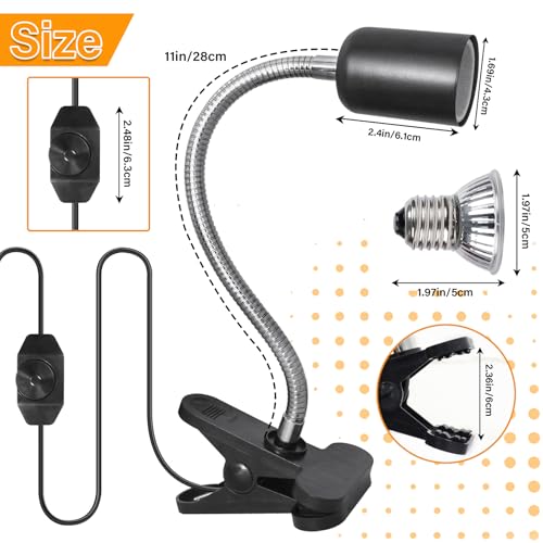 Reptile Heat Lamp with 2 Pcs 50W UVA UVB Light Bulb, 360° Rotatable Basking Spot Light Simulated Sunlight, Dimmable Heating Lamp for Turtle, Lizard, Snake, Beared Dragon, Amphibians - size: Reptile Lamp-Dimmable