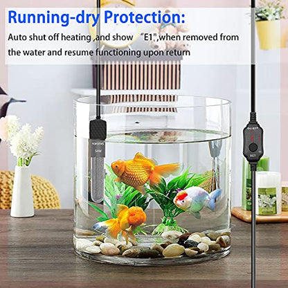 YOFOTHS Adjustable Mini Aquarium Heater, 50W for Tanks 5-10 Gallons | Fish Tank Heater, Digital Display Thermostat, External Temperature Controller - size: 50W