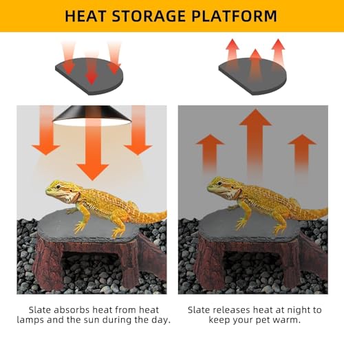 Bearded Dragon Basking Platform,Reptile Hide Cave with Heat Storage Slate Rock,Leopard Gecko Climing Decor Tank Accessories for Turtle,Ball Pythons,Lizard,Snake,11×7×3.5 inch
