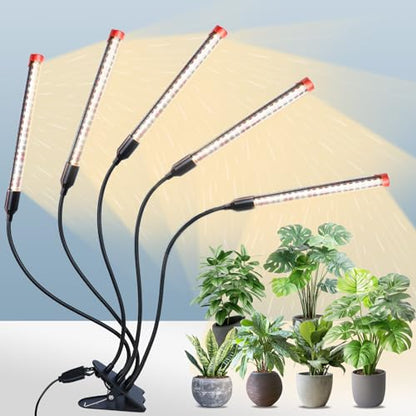 FECiDA Gamechanger 2026 45 Watt Power Draw, NO Need Adapter, 5Head Strong Clip Grow Lights for Indoor Plants with 4/8/12/16/20H Timer, LED Plant Growing Lamps for Houseplants, Bonsai, Seed Starting - size: Clip-5Head-45W